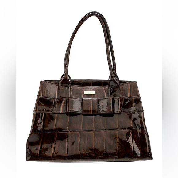 Kate Spade  chocolate Brown leather  Crocodile Embossed Shoulder Bag - Picture 1 of 13